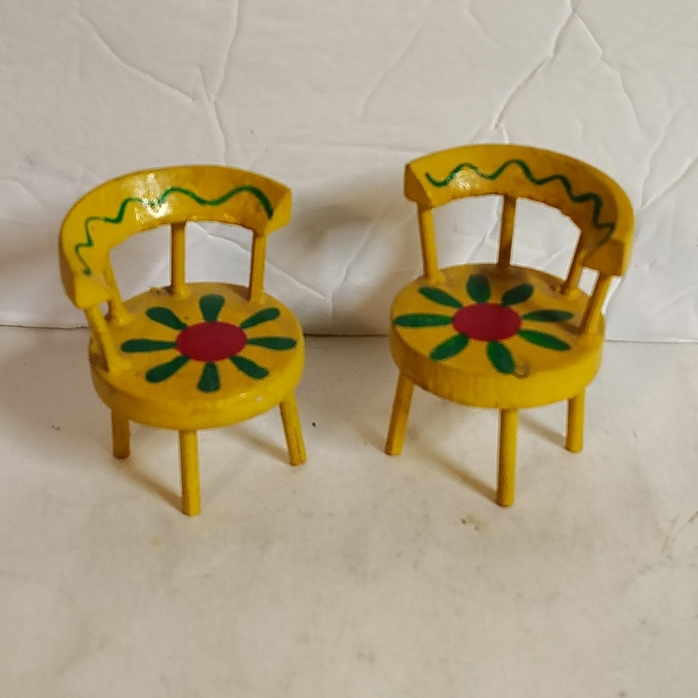 Fomerz Wood Dollhouse Chairs Set Of 2 Vintage 60's Yellow Hand Painted